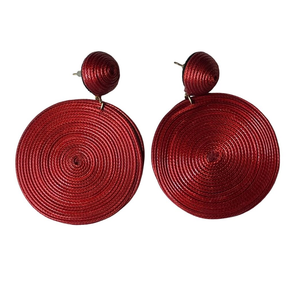 Woven Circle Drop Earrings Red Statement Jewelry Women Lightweight Stylish Y2k u
